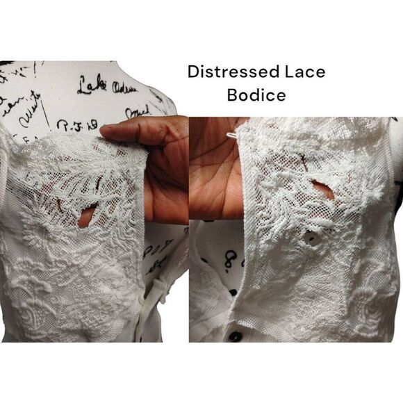 Free People Have My Heart White Corset Crop Button Lace Tank Top, Large - Picture 4 of 5